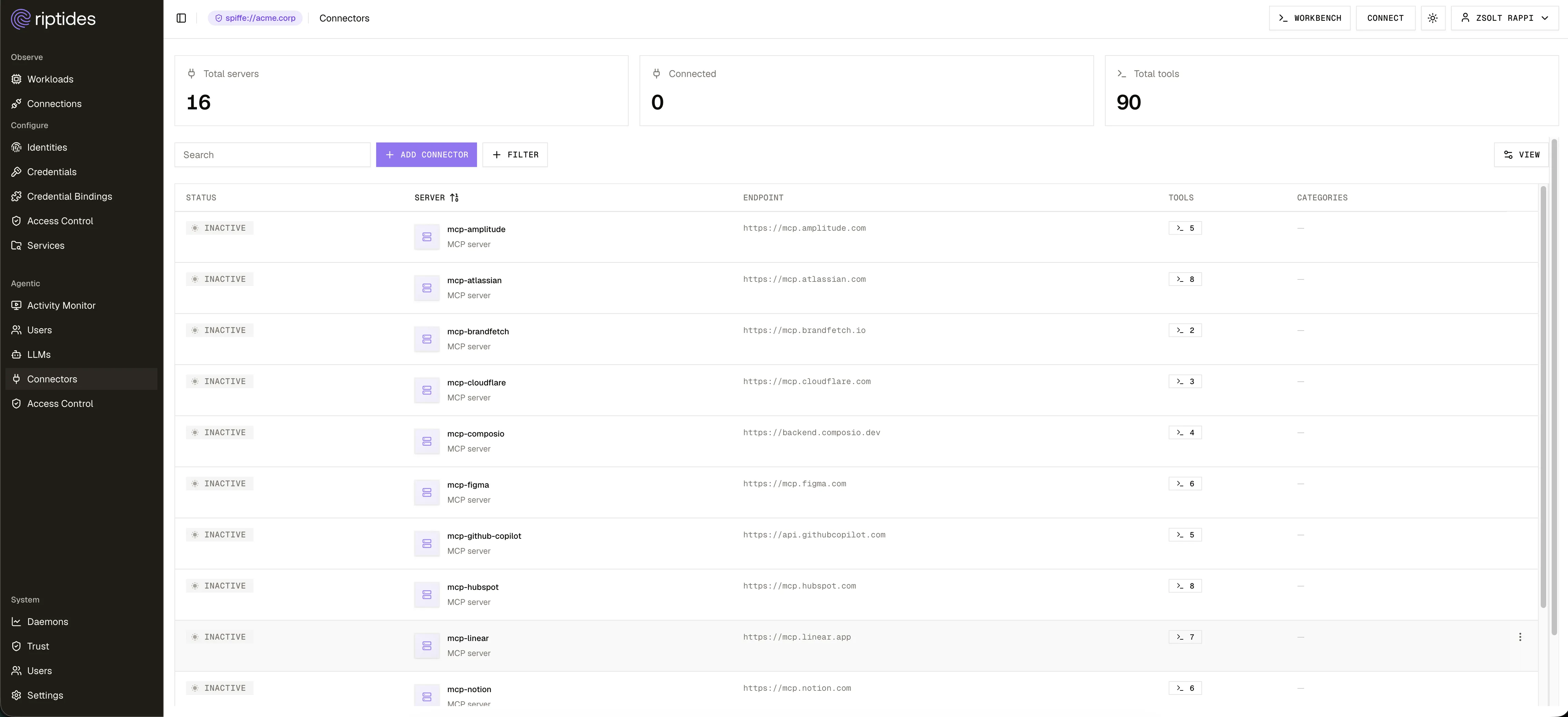 The Connectors dashboard